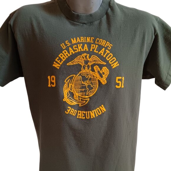Single Stitch Vintage Men's T-shirt Large 80's Nebraska Marines Platoon Reunion - Picture 1 of 11